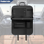Car Backseat Organizer with Foldable Table Tray, 6 Storage Pocket Vehicle Seat Back Protector Kick Mat with Touch Screen Phone Holder, Auto Seat Organizer for Travel, Universal Fit (Black) - Image 2