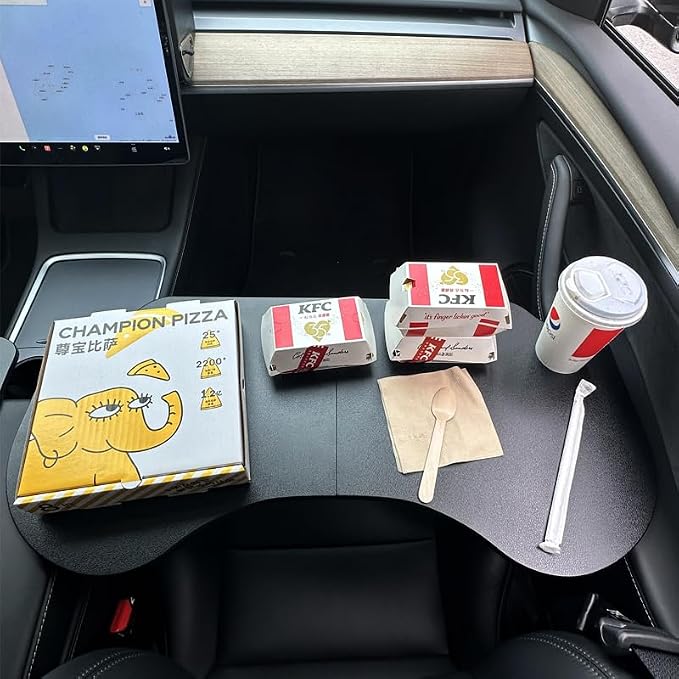 Frins Foldable Car Desk for Tesla Model Y/3/X Accessories, PU Leather Car Table Tray, Anti-Slip Stable Desktop No Mouse Drift, Multifunctional in-Car Tray for Eating, Work, Study, Makeup and Travel - Image 5
