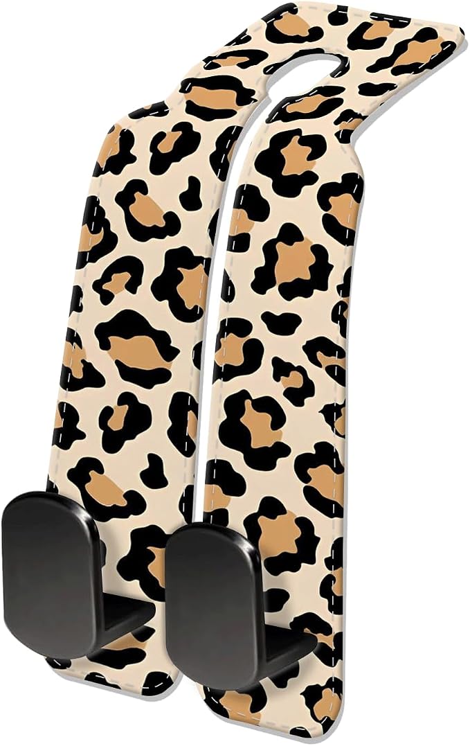 Car Seat Headrest Hook, Universal Leather Cute Hanger Holder Hook, Storage Organizer Interior Accessories for Purse Bags Handbag Luxury Yellow Leopard by NUGGHU
