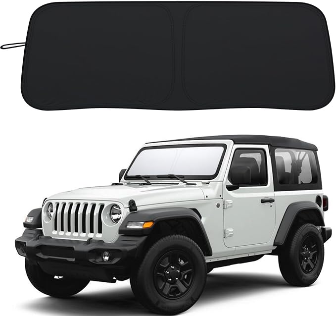 Premium Windshield Sun Shade for 2018-2026 Jeep Wrangler JL JLU & 2020-2026 Jeep Gladiator, Reflective 310T Material Front Window Sun Visor Blocks UV Rays Foldable Sunshade with Storage Pouch by PIMCAR