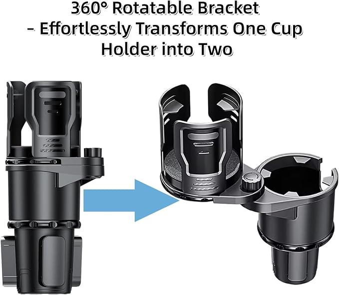 Car Cup Holder Expander 2 in 1，Expandable Cup Holder with 360°Adjustable Base，Compatible with Hydro Flask, Yeti, Nalgene, Other Large Bottles Drinks Mugs, Expandable to 2.87"-6" (Black) - Image 5