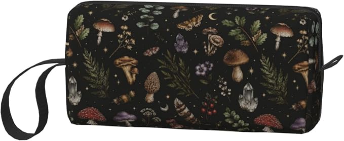Dark Gothic Forest Botanical Makeup Bag for Women Mushroom | Small Travel Cosmetic Pouch with Zipper, Compact Makeup Organizer Bag for Purse, Toiletries, Skincare & Daily Essentials - Image 2