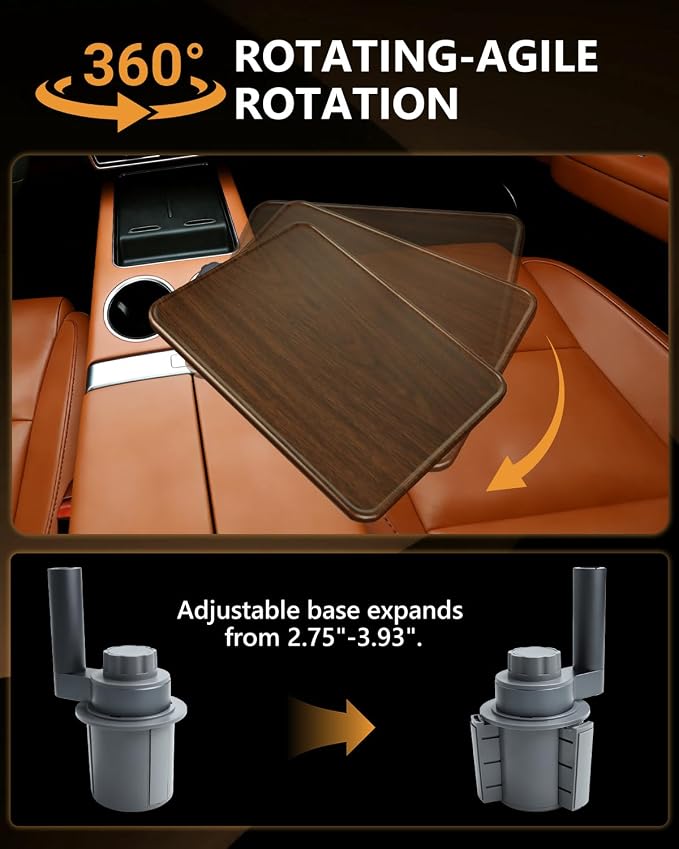 360° Rotating Car Laptop Desk - Cup Holder Mount Car Table Tray, Compatible with Tesla Model Y/3/S, F-150/Explorer/Maverick & Most Vehicles, Car Accessories for Women & Men - Image 5