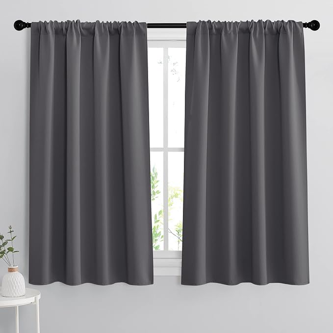 RYB HOME Blackout Curtains for Bedroom Living Room Nursery 63 inches Long | Thermal Insulated, Room Darkening, Privacy Protection, Rod Pocket, Drapes for Office Home Theater, W34 x L63, Grey, 2 Panels by RYBHOME