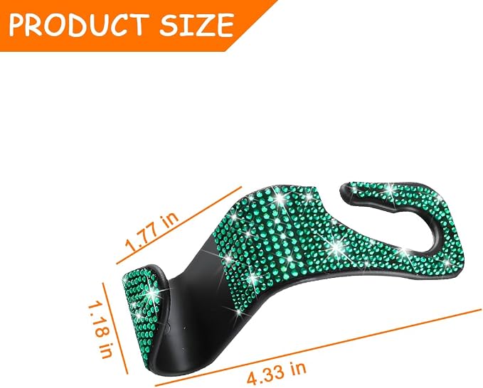 Mandark 4PCS Rhinestone Headrest Hooks for Bags and Umbrellas, Green | ABS construction with rhinestones, half-open installation, holds bags and umbrellas, fits many seat posts - Image 2