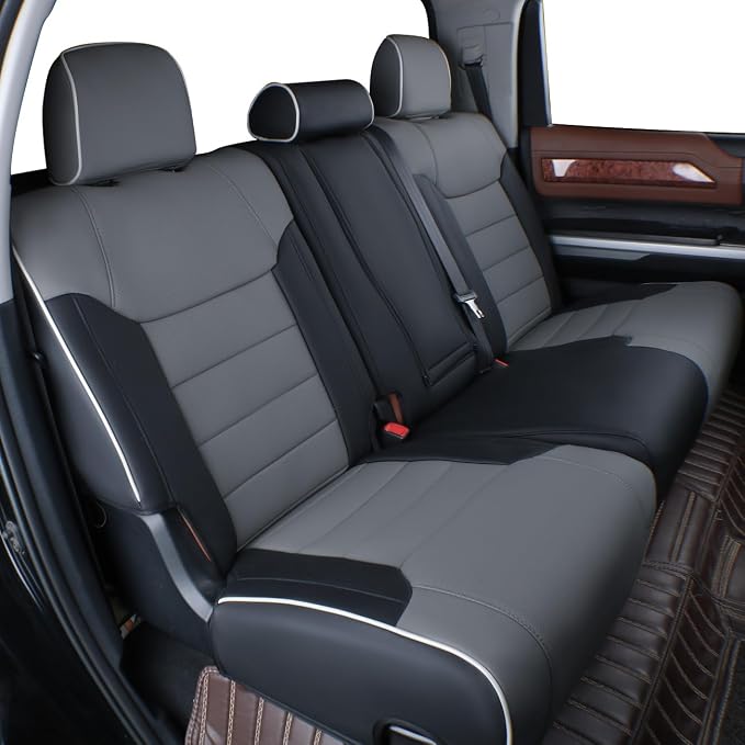 EKR Tacoma Seat Covers Custom Fit for Toyota Tacoma 2016 2017 2018 2019 2020 2021 2022 2023 Double Cab/Crew Cab -Truck Seat Covers for Car Full Set,Faux Leather(Black/Gray) - Image 2