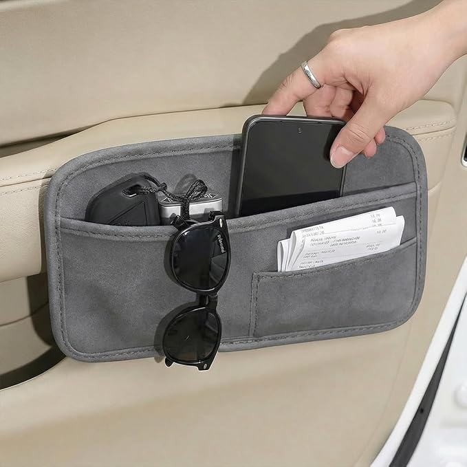 Car Seat Side Pocket Organizer, Suede Leather Vehicle Console Side Cell Phone Holder Storage Bag, Multifunctional Automotive Interior Seat Gap Filler Pocket Pouch, Universal Fit (Gray) - Image 4