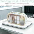 Fammart Clear Travel Makeup Bag for Women, TSA Approved Checkered Cosmetic Bag Make Up Car Organizer Case with Zipper, Large Waterproof Pouch Purse Toiletry Bag for Skincare, Brushes Travel Essentials - Image 2