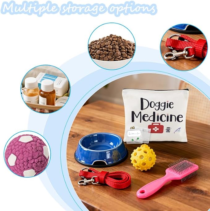 Doggie Medicine Bag with Pill Bags for Travel Medical Med Storage Bags with Zipper Dog Things Canvas Bag for Dog Mom Christmas Birthday Gifts for Doggie Dad Travel Cosmetic Makeup Bags Organizer Pouch - Image 3