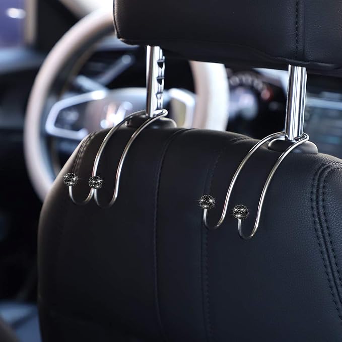 SAVORI Auto Hooks Bling Car Hangers Organizer Seat Headrest Hooks Strong and Durable Backseat Hanger Storage Universal for SUV Truck Vehicle 2 Pack (Black) - Image 3