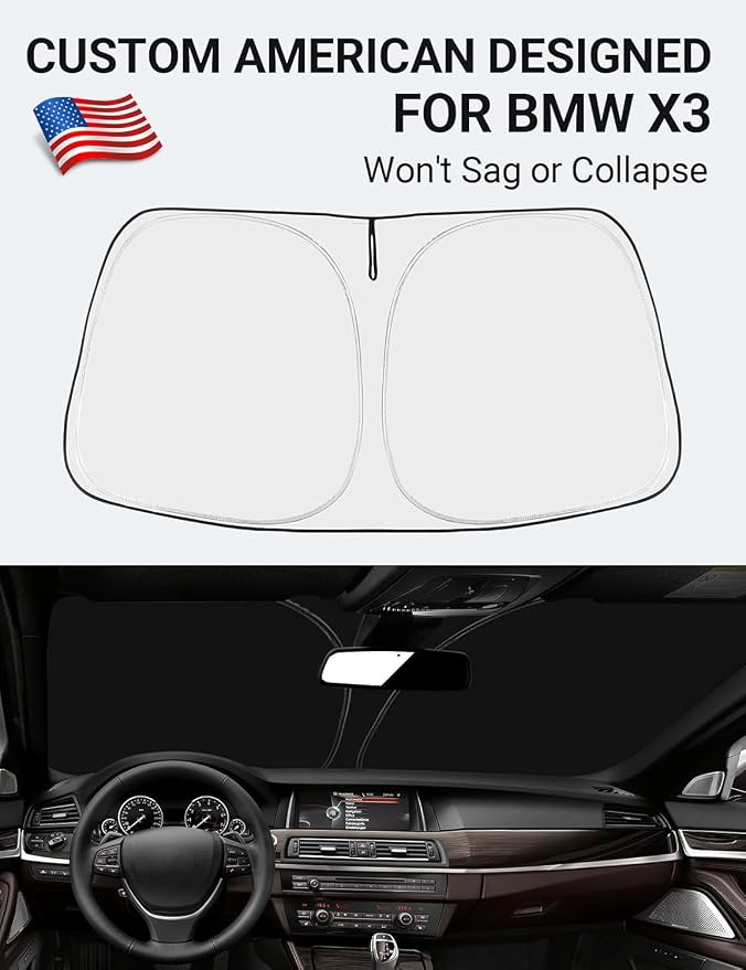 Proadsy Custom Fit 2011-2017 BMW X3 Windshield Sun Shade, Blocks Heat | 240T Heat Shield, Drops Temp 54°F, Blocks 99% UV, Prevents Dashboard Cracking, Summer Parking & Beach Trips, Easy Twist-Fold - Image 2