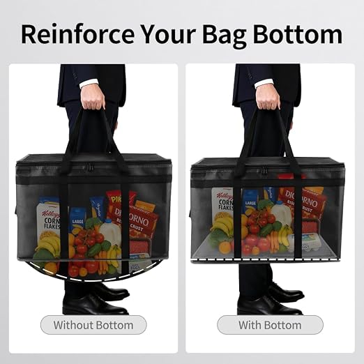 Bodaon 2PK Insulated Grocery Bags with Reinforced Baseboard, X-Large, Black | Reusable, Heavy Duty, Cooler Tote for Stability & No Sag, Thermal Bag for Hot Cold Food, Delivery, Shopping, Travel, Camping - Image 4