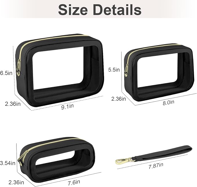 3PCS Clear Makeup Bags with Handles, TSA Approved Toiletry Bags, Diaper Bag Organizer Pouch, TPU Car Storage Organizer with Zippers, Waterproof Travel Organizer Bag for Women - Image 3