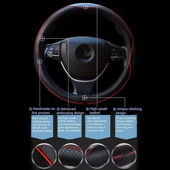 Car Steering Wheel Cover, Anti-Slip, Safety, Soft, Breathable, Heavy Duty, Thick, Full Surround, Sports Style (Black) - Image 4