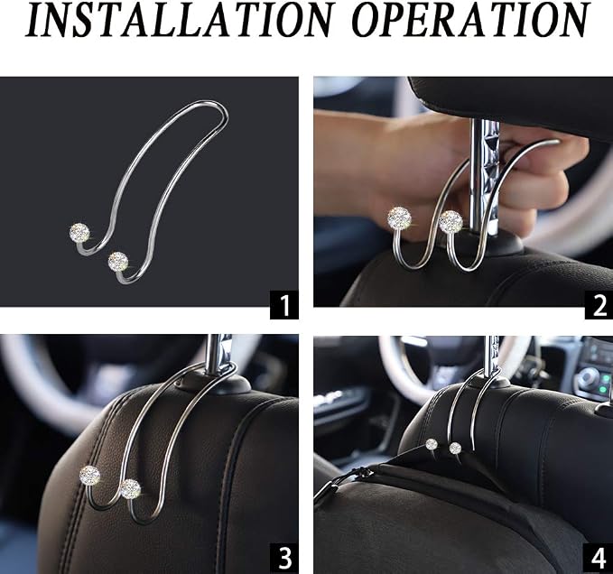 SAVORI Auto Hooks Bling Car Hangers Organizer Seat Headrest Hooks Strong and Durable Backseat Hanger Storage Universal for SUV Truck Vehicle 2 Pack (White) - Image 5