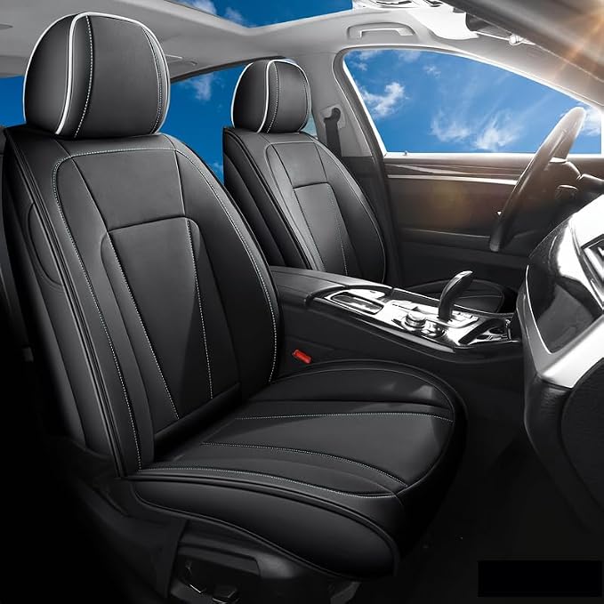 Car Seat Covers Full Set for Hyundai Kona 2018-2026,Black&White | Premium Faux Leather, Waterproof, Anti-Slip, Airbag Compatible, Breathable, Car Seat Protectors, 2 Rows 5 Seats by Unknown