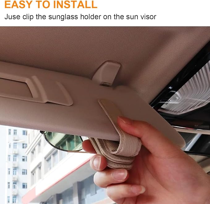 Sunglass Holder for Car, Magnetic Leather Sunglasses Clip for Car Visor, Eyeglass Hanger Clip for Car Sun Visor (Khaki 2 Pack) - Image 4