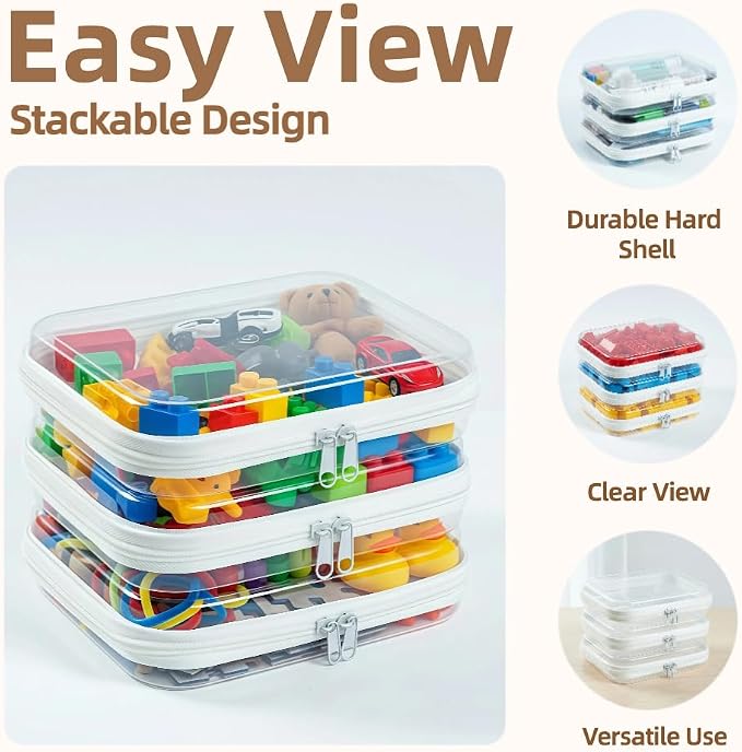 3-PCS Medium Clear Hard Shell Zipper Pouches, Clear Zipper Bags (3M, Green) | Hard Case Pouches for Purse & Diaper Bag Organizer, Travel Essentials, Clear Storage Bags, and Travel Zipper Container - Image 4