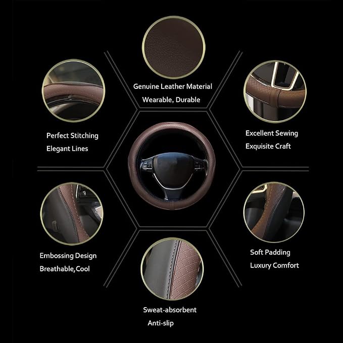 Gomass Car Steering Wheel Cover, Anti-Slip, Safety, Soft, Breathable, Heavy Duty, Thick, Full Surround, Sports Style (Black Brown) - Image 7