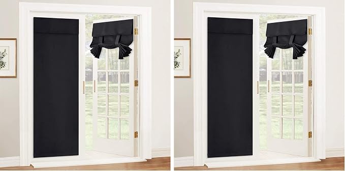 RYB HOME Blackout French Door Curtain, No Drill, W26 x L69, Black, 1 Panel (Pack of 2) by RYBHOME