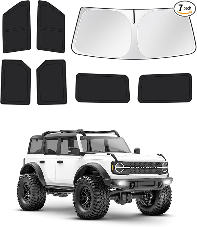 Canvcle Windshield Sun Shade for 2021-2025 2026 Ford Bronco 4 Door Side Rear Window Shade Cover Sun Visor Shield Privacy Protection Keep Vehicle Cool Black 7PCS by Canvcle