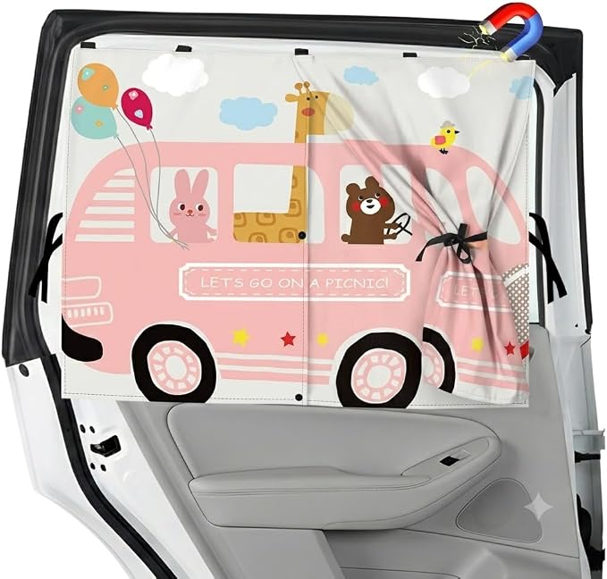Magnetic Car Window Shades for Baby 1 Pack Cartoon Sun Shade for Side Window Double Layer UV Protection No Suction Cups Required Car Curtains for Toddlers, Fits Most SUVs & Sedans (Pink Giraffe) by Unknown