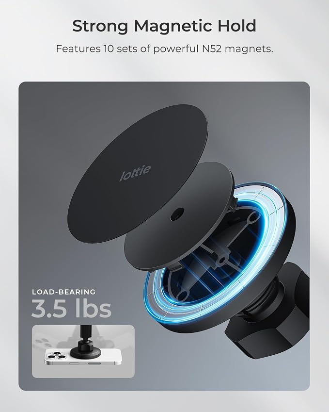 iOttie iTap 3 Magnetic Dash & Windshield Car Mount, Phone Holder with Suction Cup, Includes Magnetic Ring Adapter, Compatible with iPhone 12-17, Samsung Galaxy, Google Pixel, and MagSafe Phones - Image 2