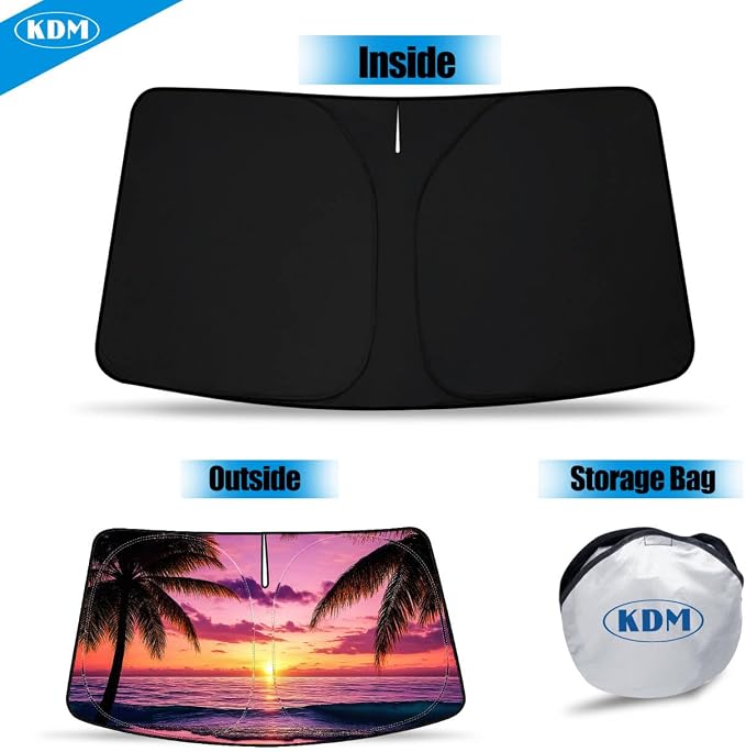 KDM Sunset Beach Style Windshield Sun Shade for 2018-2024 Honda Odyssey | LX EX EX-L Touring Elite Minivan,Foldable Front Reflective Windows Sunshade Visor Protector Blocks UV Rays Heat - Image 7