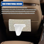 Bling Car Sun Visor Tissue Box Holder, Visor Accessories, Rhinestone PU Leather Crystal Sparkling Napkin Holder, Auto Sun Visor Paper Towel Cover Case Accessories for Most Cars (Beige+White) - Image 6