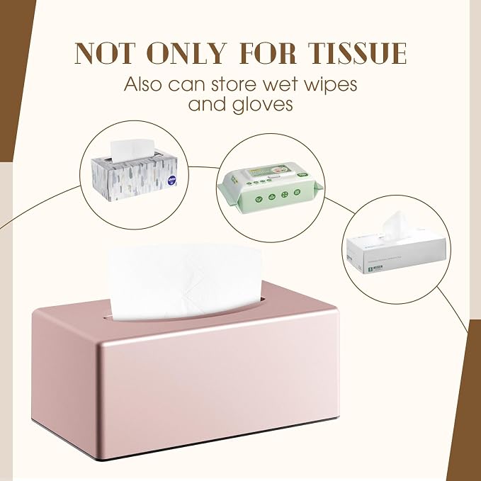 Y-in Hand Tissue Box Cover, Rectangular Facial Tissue Holder with Bottom, Decorative Storage Box for Bathroom Vanity, Toilet Tank, Car, Dressers, Night Stand, Rv, Parlors and Offices - Pink - Image 5