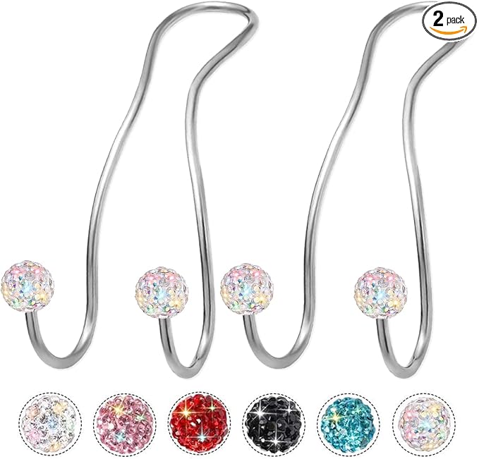 Bling Purse Hook for Car Headrest, Cute Car Seat Hooks (2Pack) | Upgraded,Durable Stainless,Car Purse Hanger,Purse holder,Rhinestones,Bag Hooks,Car Hooks for Purses and Bags Cute,Colorful by MTGOCHA