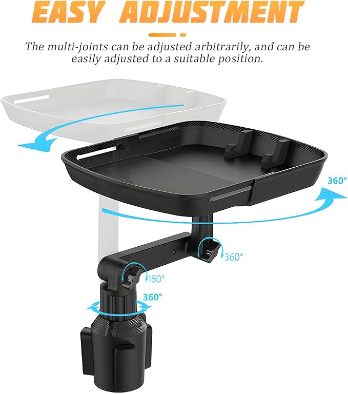 Car Cup Holder Tray Table, Cup Table Holder for Car Drink Holders Tray, 360º Adjustable with Rotating Arm Phone Slot, Non-Slip Stretchable Car Tray for Eating, Cup Table Holder for Car - Image 3