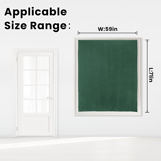 Blackout Curtains for Bedroom Stick On Curtains Window Shades Pull Down Blackout Window Cover No Drillng Self Adhesive Curtains No Rod Small Curtain, 59" W X 71" L, Dark Green, 1 Panel - Image 7