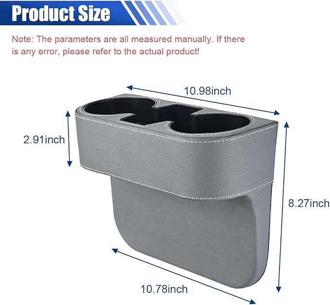 KITUREK Car Cup Holder, PU Leather Cover Auto Front Seat Organizer, Grey | Multifunctional Cup Drink Holder, Gap Filler Coin Bucket Storage Box, Console Side Pocket, Cell Mobile Phone Holder - Image 2