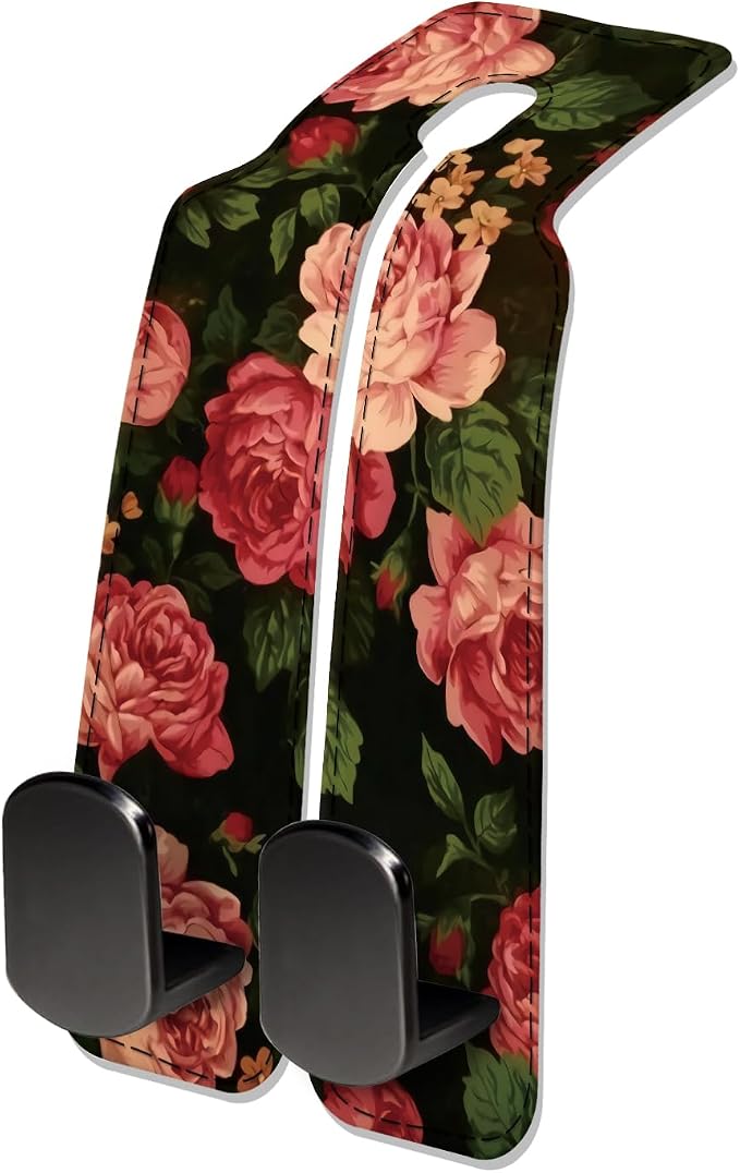 Car Seat Headrest Hook, Universal Leather Cute Hanger Holder Hook, Storage Organizer Interior Accessories for Purse Bags Handbag Cute Red Flowers by NUGGHU