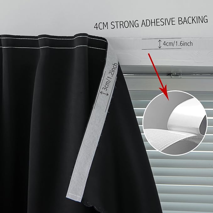 Adhesive Blackout Curtains- Self Stick Shades Window Blinds Curtains No Rod Needed Easy to Hang Curtains, Use for Bedroom, Living Room, Dining Room, Kitchen, Home Office, 47"W X 79"L, Black, 2 Panels - Image 7