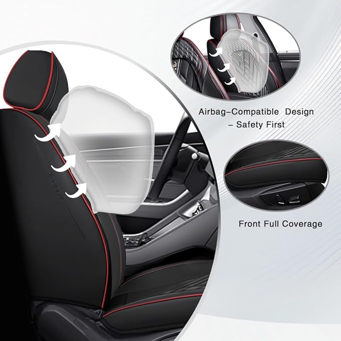 for Toyota 4Runner Seat Covers 2001-2026,Premium Leather, 360° Full Protection, Thick Padding & Memory Foam, Waterproof & Stain-Resistant Car Seat Cover Full Set (5 Seat,Black&Red) - Image 2