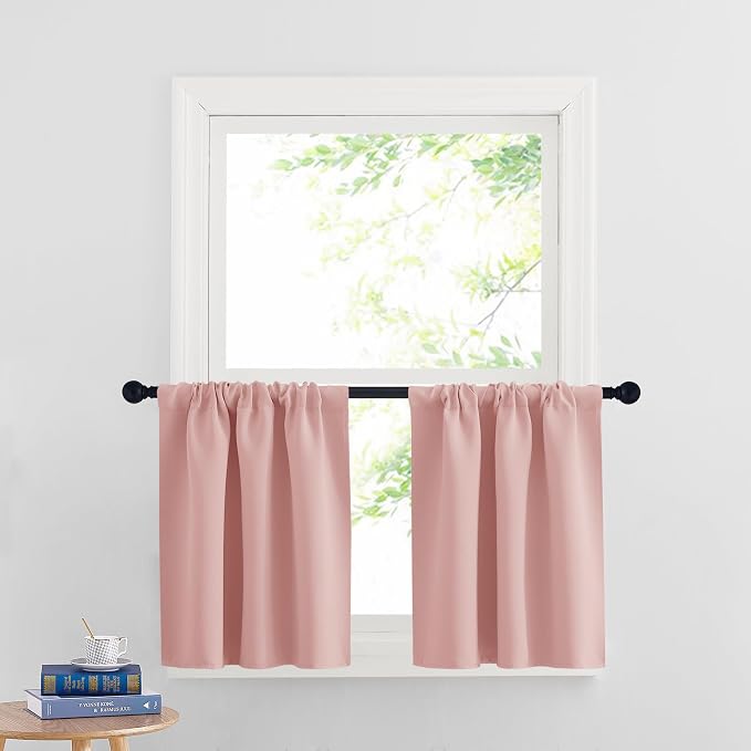 RYB HOME Cafe Blackout Curtains 24 inch Length, RV Camper Window Curtains | Short Small Half Window Tiers,Privacy,Thermal Insulated,Light UV Heat Blocking,Rod Pocket,W29 x L24,Peach Blush,2 Panels by RYBHOME