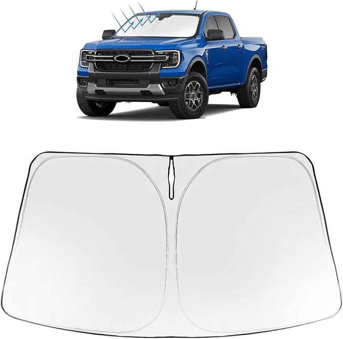 Proadsy Custom Fit 2024-2026 Ford Ranger Windshield Sun Shade, Blocks Heat | 240T Heat Shield, Drops Temp 54°F, Blocks 99% UV, Prevents Dashboard Cracking, Summer Parking & Beach Trips, Easy Twist-Fold by Proadsy