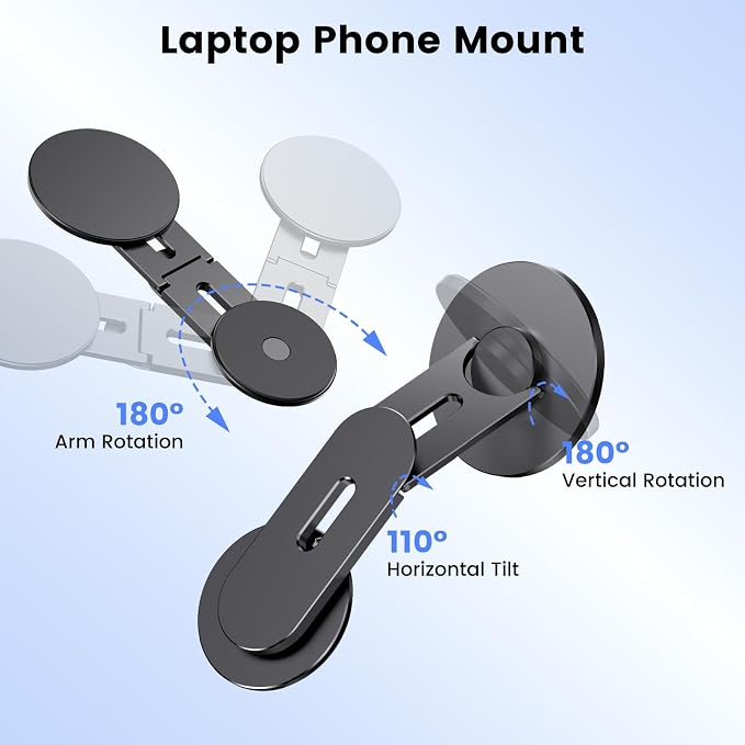 Magnetic Phone Holder for Laptop, MagSafe Laptop Phone Mount for iPhone 17/16/15/14/13/12 & All Phones, 180°Adjustable Phone Side Mount for Monitors for Tesla (Black) - Image 6