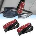 HZEL 2PCS Bling Sunglasses Holder for Car Visor, Crystal Rhinestone Sun Visor Eyeglasses and Ticket Card Mount Clip, Shiny Diamond Auto Glasses Hanger Holder, Universal for Vehicles (Red) by Unknown
