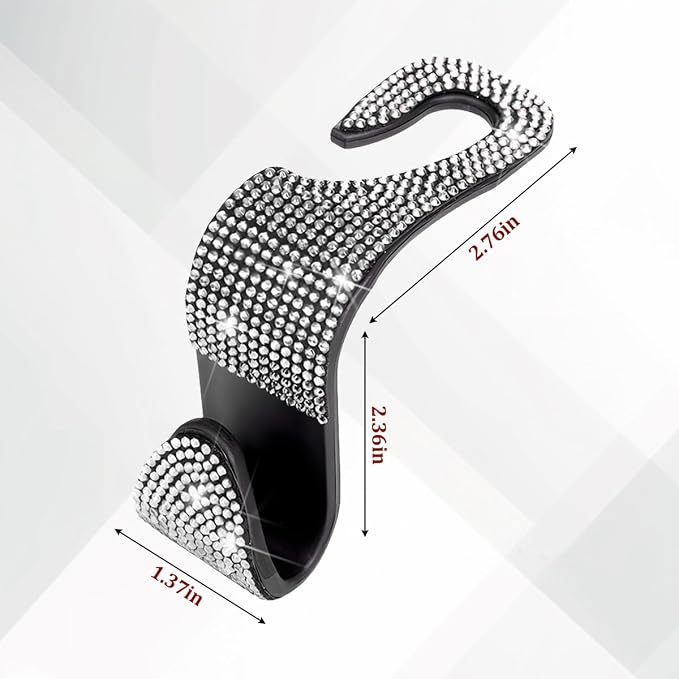4PCS Bling Car Seat Headrest Hooks, Crystal Rhinestone Vehicle Back Seat Hanger Holder, Auto Interior Headrest Hanging Storage Organizer for Purse Handbag Coat, Universal Fit (White) - Image 2