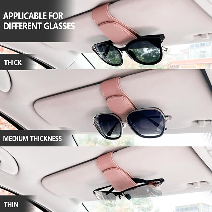 2Pcs Sunglass Holder for Car, Magnetic Leather Eyeglass Hanger Clip for Car Sun Visor, Sunglasses Holder and Ticket Card Clip for Car Visor Accessories (Pink) - Image 4