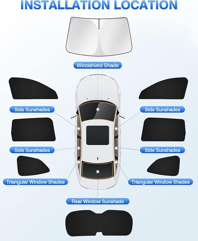 Canvcle Sunshades for 2019-2025 2026 Subaru Ascent Touring Accessories Windshield Sun Shade Side Rear Window Shade Cover Sun Visor Privacy Protection Keep Vehicle Cool Black 8PCS - Image 6