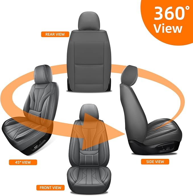 HChengkikz Car Seat Covers Front Seats, Waterproof Faux Leather (Gray) | Memory Foam Lumbar Support, Airbag Compatible, Universal Fit for SUV Truck Pickup Sedan - Image 9