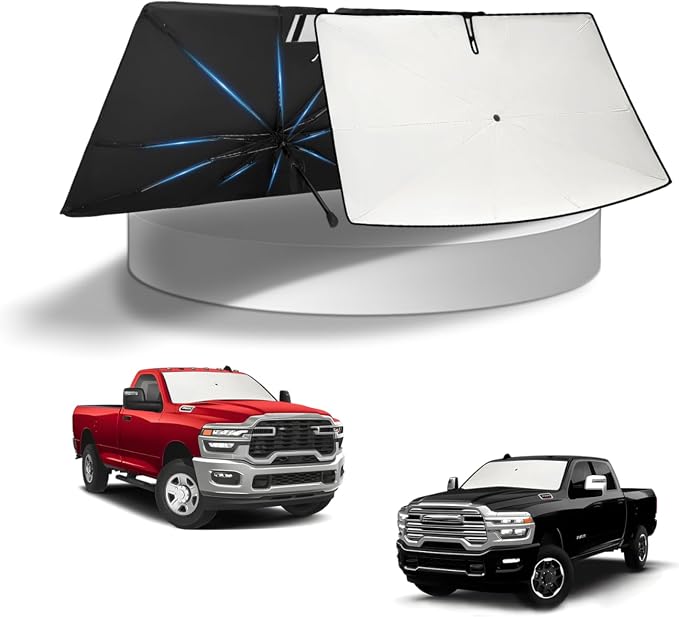 KUST Sun Shade Umbrella for 2019-2025 2026 Dodge Ram 1500 2500 3500 | Custom Fit Windshield Sunshade | Foldable Sunshade with Bendable Handle | Blocks Heat & UV Scratch Resistant by KUST
