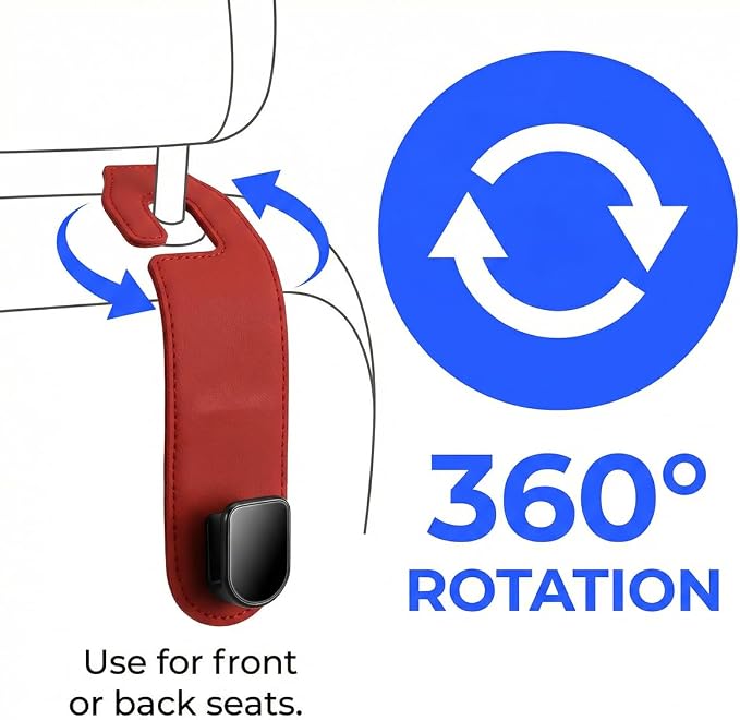 Car Seat Headrest Hook, 2PCS Vehicle Seat Back Hangers Organizer for Handbag Purse Coat, Automotive Interior Headrest Storage Hooks, Universal for SUV Automobile Truck (Red) - Image 6