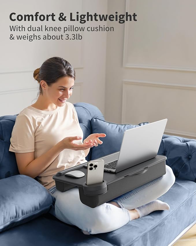 SAIJI Laptop Lap Desk with External Monitor Holder Fits Up to 17" Laptops | Lightweight Lap Tray Table Stand with Soft Leather Wrist Pad, Lap Desk with Cushion for Home Office Working/Gaming On Couch - Image 7