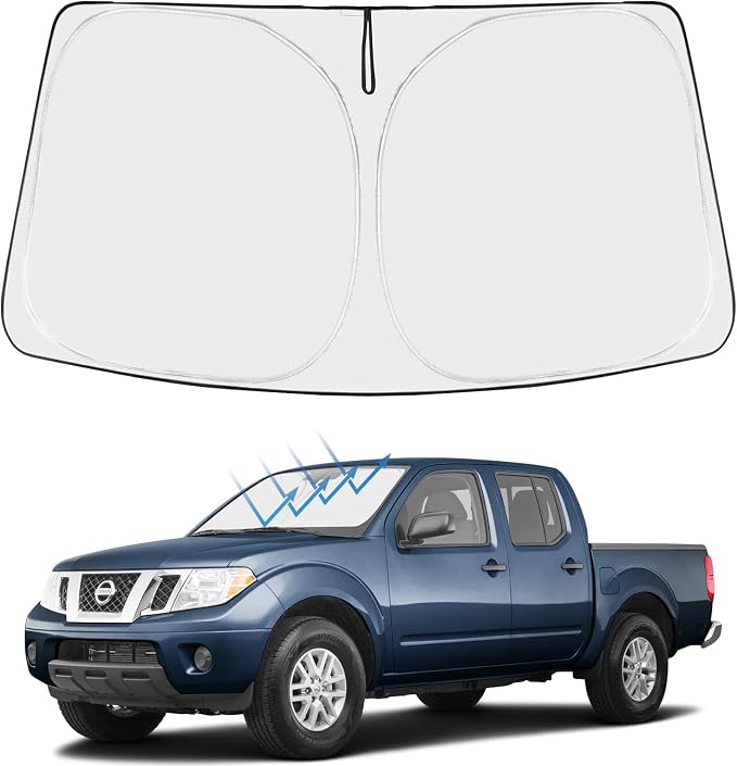 Proadsy Custom Fit Car Windshield Sun Shade for 2005-2021 Nissan Frontier | 240T Heat Shield, Drops Temp 54°F, Blocks 99% UV, Prevents Dashboard Cracking, Summer Parking & Beach Trips, Easy Twist-Fold by Proadsy