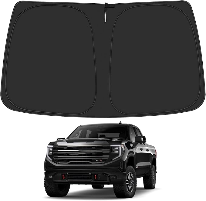 Windshield Sun Shade for GMC Sierra 1500 2500 3500 Accessories 2019 2020 2021 2022 2023 2024, Foldable Window Sunshade Sun Visor Protector, Front Windshield Sunshade Sun Shield by ULROLIT